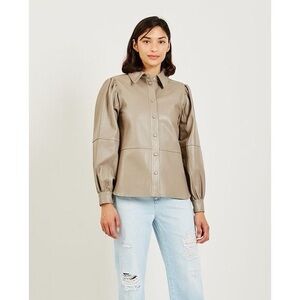 Ganni Fossil Brown Leather Shirt